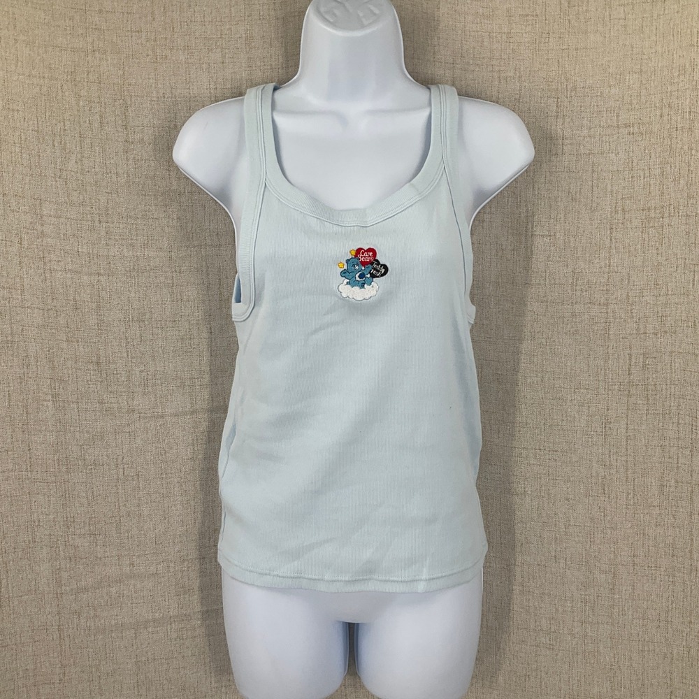 Teddy Fresh Care Bears Grumpy Bear Ribbed Tank Top Light Blue Sz L Coquette